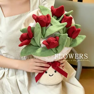 Plush Rose Tulip Bouquet Doll Creative Cute Stuffed Flower Toy Home Decor Valentine's Day Birthday Gift For Women