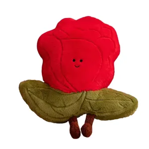 Cute red rose flower plush pillow soft stuffed plant toy doll aesthetic bedroom room decor