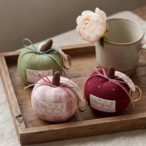 Cute fabric pumpkin car hanging pendant and keychain with lovely bow and metal ring