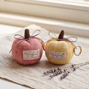 Cute fabric pumpkin keychain and car hanging ornament with cute bow and metal ring for decor.