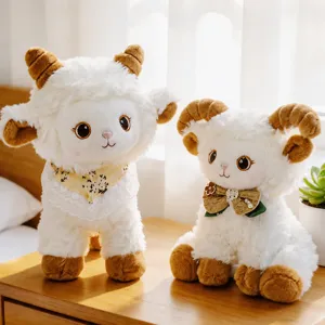 Cute sheep plush toy stuffed animal soft fluffy lamb doll with bowknot birthday gift for kids
