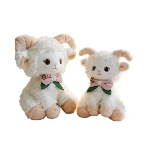 Cute sheep plush toy with bow knot, soft stuffed animal doll for kids and birthday gift.