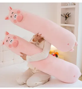 Roze lang varken pluche lichaamskussen schattig cartoon knuffeldier voor bed bank