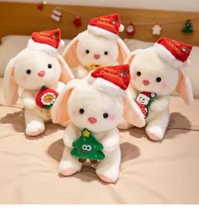 Muñeco de conejo de peluche navideño con objetos pequeños bonitos, juguete suave de regalo.