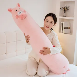 Schattig roze varken lang pluche lichaamskussen voor meisjes, zacht knuffeldier cartoon kussen.