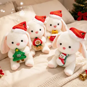 Peluche de Conejo de Navidad Muñeco de Conejo Relleno Con Gorro de Papá Noel Sujetando Árbol Regalo de Festival para Niños Niñas Decoración