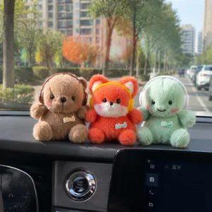 Cute plush animal dolls bear fox turtle with headphones car dashboard decorative ornaments
