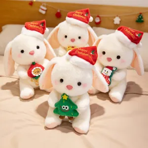 Lindo conejito de peluche de navidad sosteniendo árbol muñeca animal suave regalo para niñas
