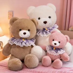 Carino Orsacchiotto di Peluche Animale Imbottito Bambola Morbida Regalo di Compleanno Cuscino Con Bavaglino in Pizzo Per Ragazze Bambini Decorazione Della Casa
