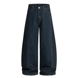 Herren Damen Lose Gerade Denim Jeans Amerikanischer Retro Hot-Fix Strass Regentropfen High Street Casual Hose