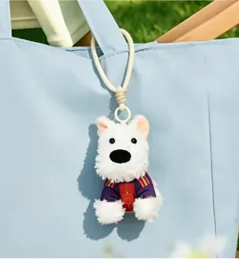 West Highland Terrier plush keychain, cute white dog doll bag charm and car hanging decor.
