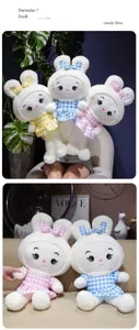 Cute plush rabbit doll with plaid dress, soft stuffed toy gift for kids and girls birthday.