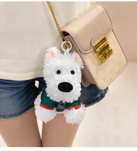 Cute West Highland White Terrier plush keychain and bag pendant, soft toy accessory.