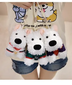 Cute West Highland white terrier plush dog keychain bag charm with a sports jersey