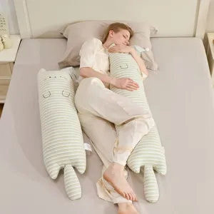 Almohada de peluche de gato largo a rayas para dormir, cojín corporal acogedor y regalo.
