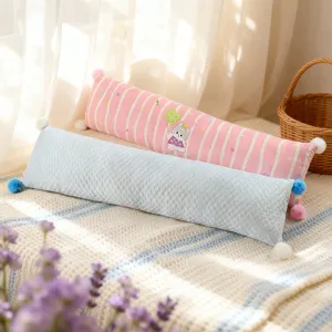 Long bolster pillow set, cute striped plush body pillow and textured sleeping cushion for comfort.