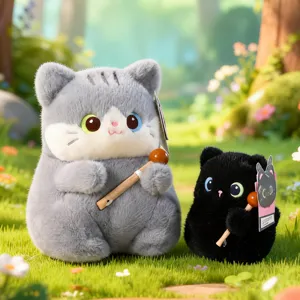Cute Blessing Wooden Fish Cat Plush Toy Keychain Stuffed Animal Cartoon Kitty Doll Bag Pendant Sounding Toy