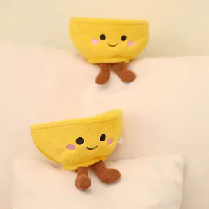 Cute golden bowl plush toy with funny legs, soft stuffed doll pillow, perfect room decor photo prop.
