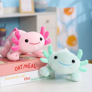 Cute axolotl plush toy stuffed animal pink and green soft doll for home desk decor