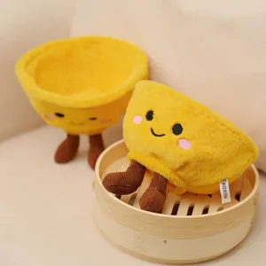 Cute yellow bowl plush toy detail shot, funny doll ornament for photography props and decor.