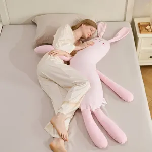 Cute Cartoon Rabbit Long Body Pillow Striped Soft Plush Toy Sleeping Support Pillow For Women Pregnant Home Bedding Decor