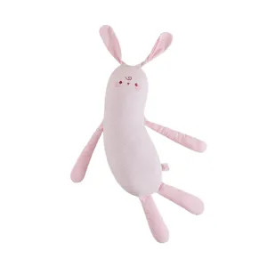 Cute pink rabbit long plush body pillow for sleeping, soft hugging bolster for women