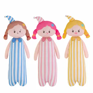 Cute Cartoon Girl Long Body Pillow Ice Silk Cooling Sleeping Pillow Striped Soft Plush Cushion Home Bed Decor