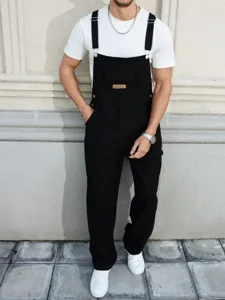 Men High Street Denim Overalls Washed Cotton Bib Pants Pocket Streetwear Straight Leg Cargo Jumpsuit Long Jeans For Men
