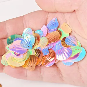 Iridescent shell sequins for DIY crafts, double hole colorful paillettes for garment decor.