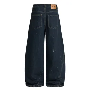 Herren Damen weite Denim Jeans Strass Details lässige Streetwear Ansicht hinten