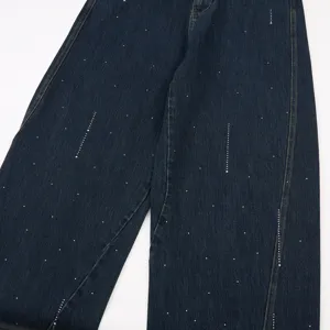 Schwarze Strass Tropfen Jeans lose gerade Beine lässig weite trendige Hose Hauptansicht