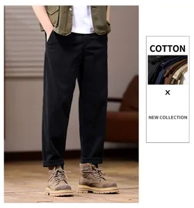 Heren casual rechte broek katoen losse pasvorm negen tiende lengte comfortabele broek.