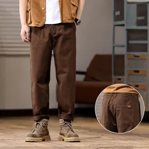 Heren Casual Losse Rechte Katoenmix Middelste Taille Enkelbrede Broek Lente Dagelijks Effen Kleur Mannelijke Kleding