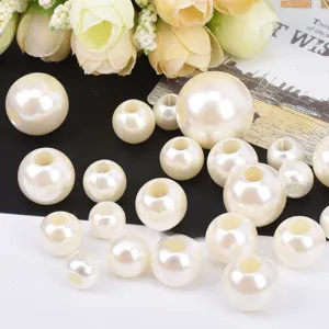 Off-white large hole imitation pearl loose beads for DIY jewelry making and kids crafts.