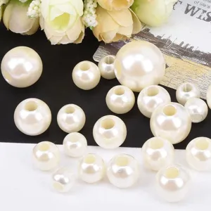 Off White Acrylic Faux Pearl Beads Large Hole Loose Beads DIY Jewelry Making Craft Beading Accessories