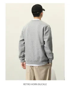 Felpa grigia casual vista posteriore, design streetwear autunnale molto comodo ampio.