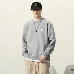 Felpa grigia da uomo streetwear finto due pezzi pullover a maniche lunghe ricamato top