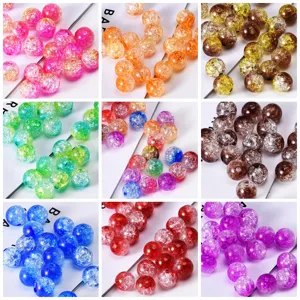 Colorful Acrylic Crackle Loose Beads For Kids Handmade DIY Bracelets Necklaces Jewelry Making Craft Accessories