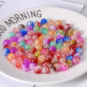 Colorful crackle glass beads for DIY jewelry making, handmade bracelets, beaded parts.