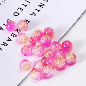 Two-color crackle glass beads pink and yellow loose beads for DIY bracelet necklace