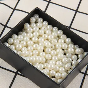 Off-white plastic imitation pearl loose beads detail, straight hole DIY jewelry making.