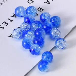 Blue crackle glass beads loose beads for DIY handmade jewelry bracelets and necklaces crafting.