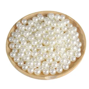 White plastic imitation pearl beads, round craft beads with hole for DIY jewelry making supplies.