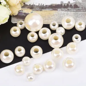 Off-white large hole imitation pearl loose beads DIY handmade jewelry making craft supplies.
