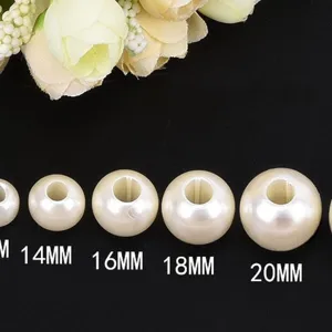 Ivory large hole faux pearl loose beads for DIY jewelry making and kids crafting projects.