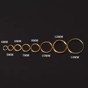 Gold metal open jump rings jewelry findings set in various sizes from 4mm to 14mm for DIY crafts.