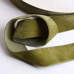 Olive green velvet ribbon elastic webbing for DIY hair bows jewelry and gift wrapping crafts