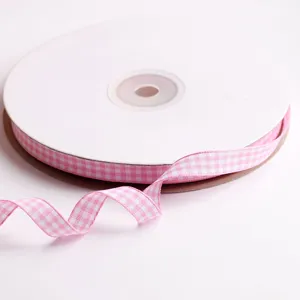 Cinta de cuadros rosa y blanco de 10mm bobina para manualidades lazos pelo costura