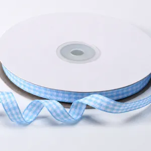 Cinta de cuadros azul y blanco de 10mm cinta teñida en hilo para accesorios de pelo DIY