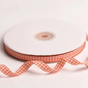 Cinta de Cuadros Vichy Naranja de 10mm para Manualidades DIY Lazos Costura Decoración Ropa